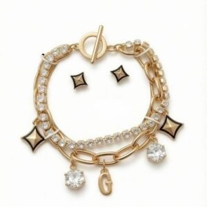 GUESS Juego de Pulsera Multicapa con Cristales y Aretes de Rombo
